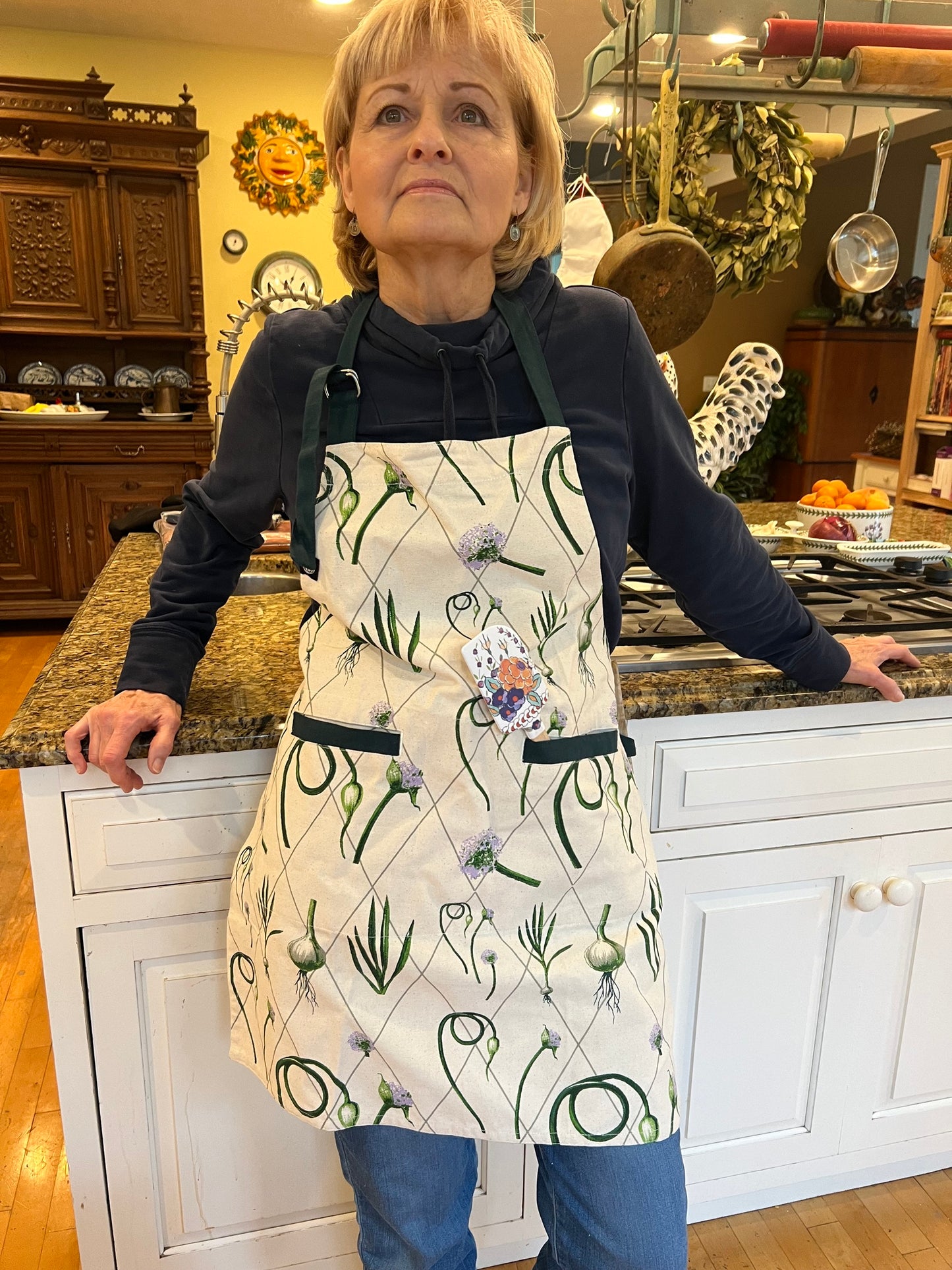 Green Garlic Scape Print Apron