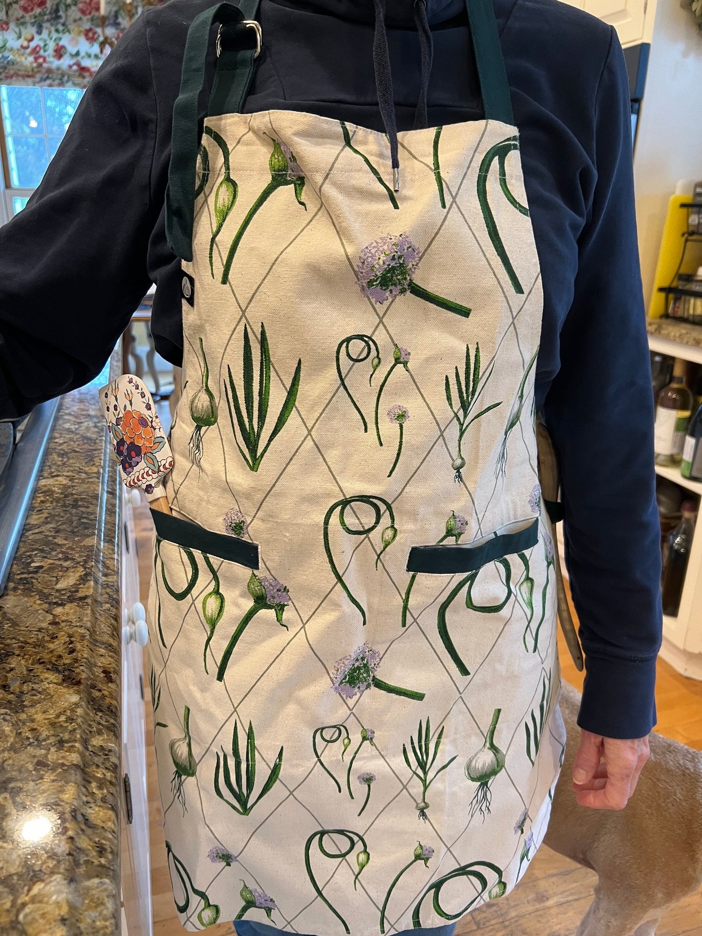 Green Garlic Scape Print Apron