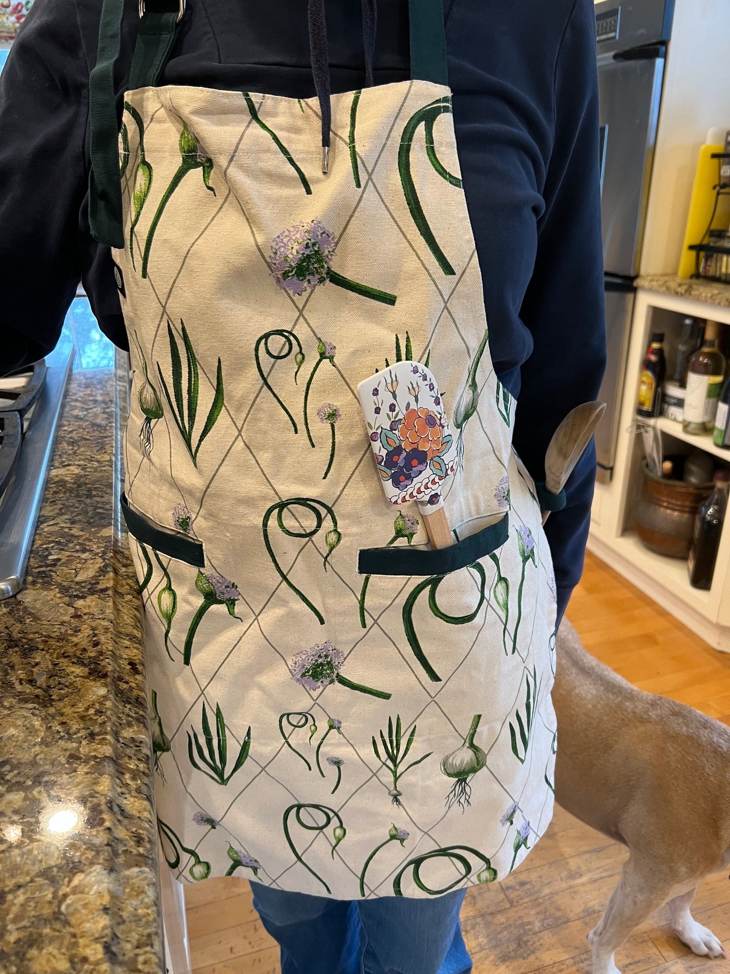 Green Garlic Scape Print Apron