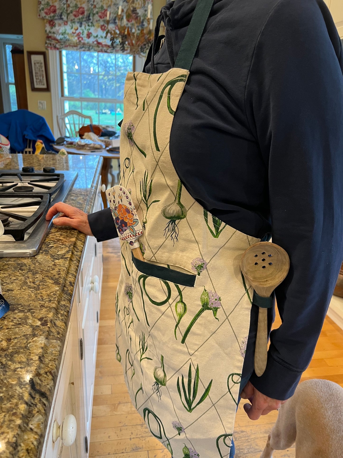 Green Garlic Scape Print Apron