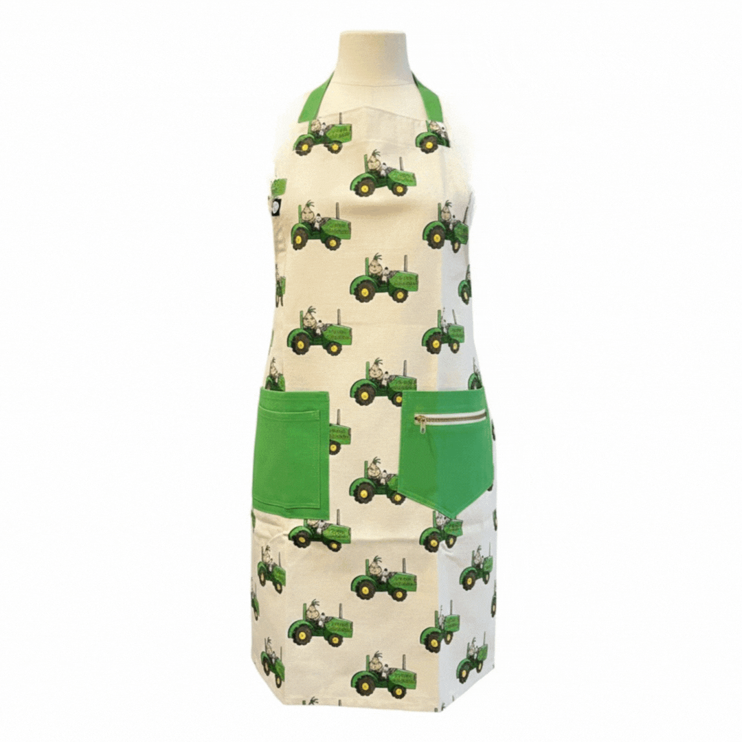 Green Tractor Print Apron