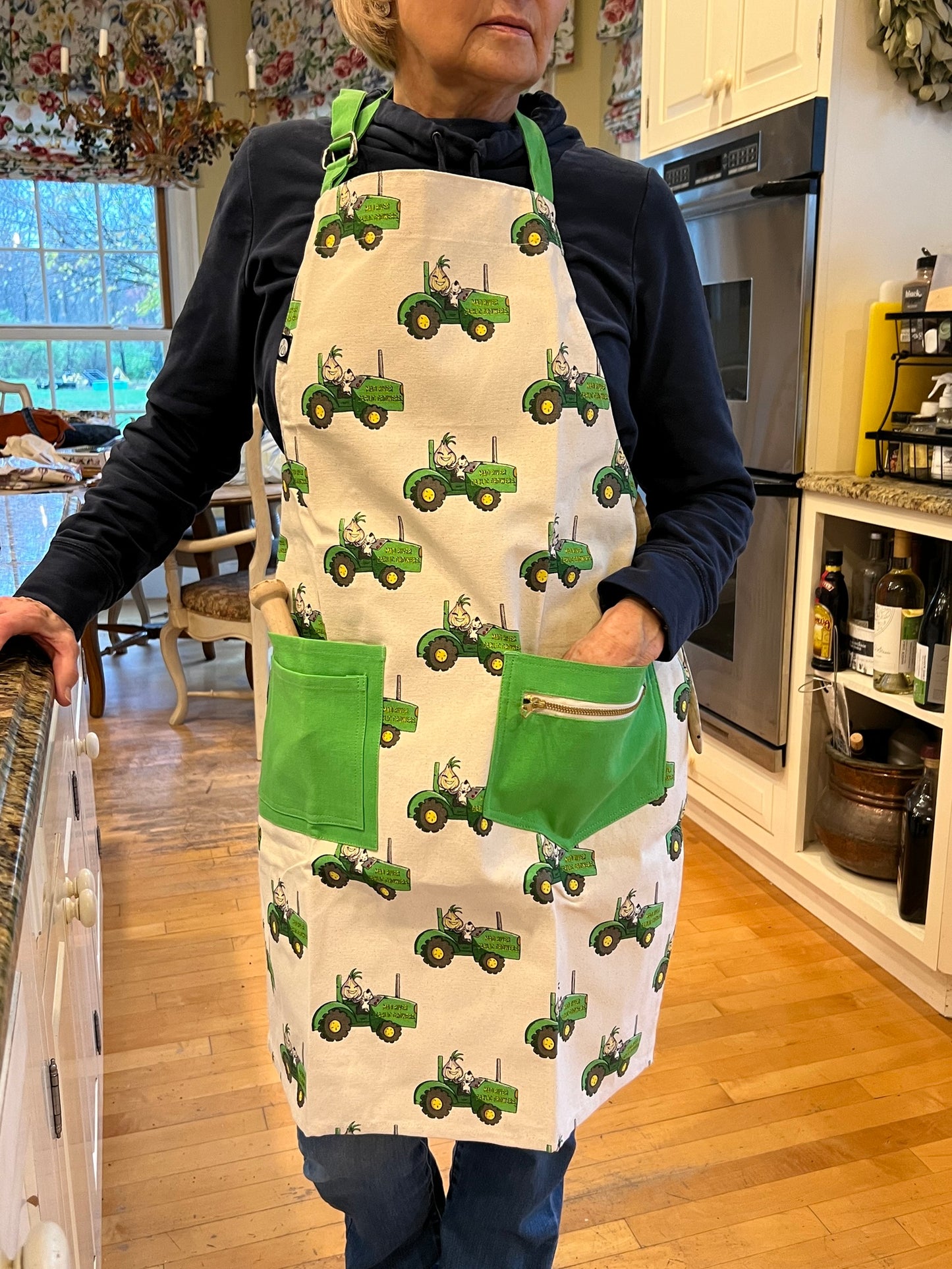 Green Tractor Print Apron