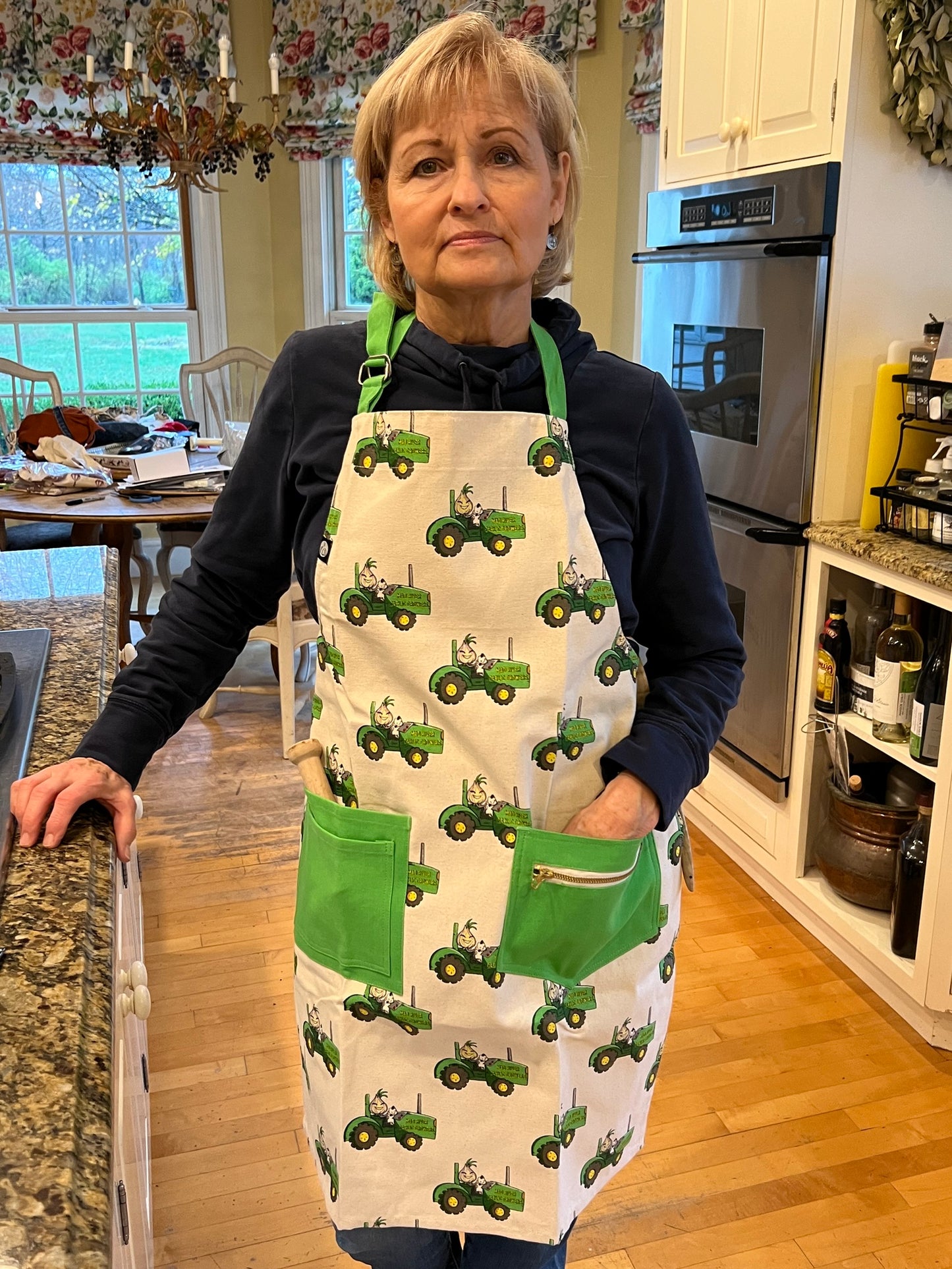 Green Tractor Print Apron