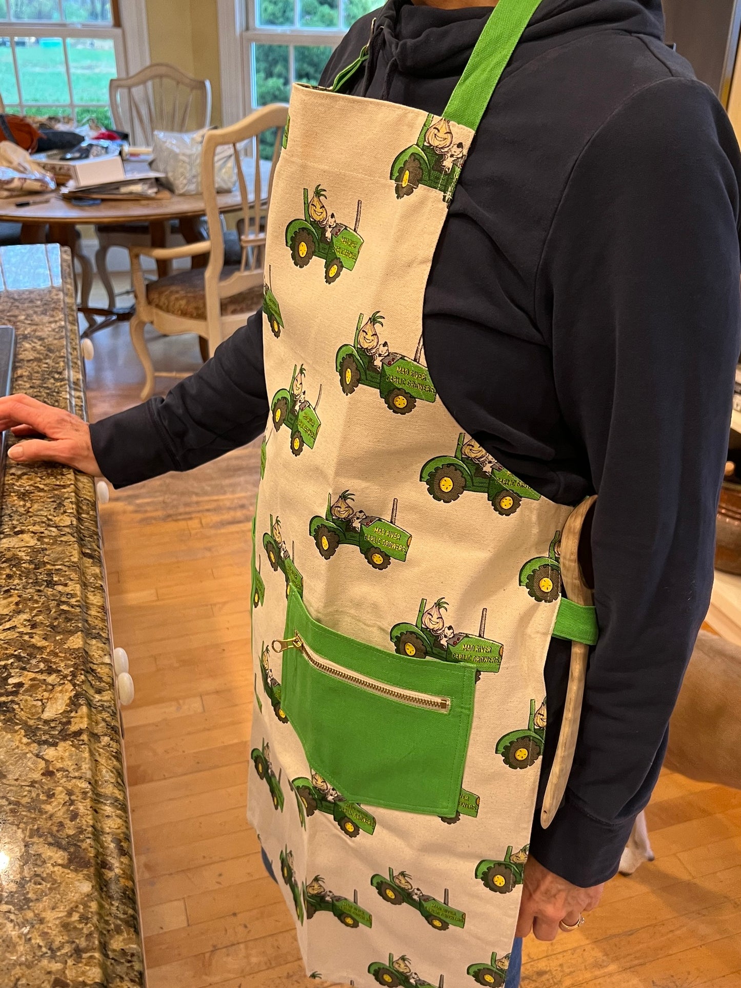 Green Tractor Print Apron