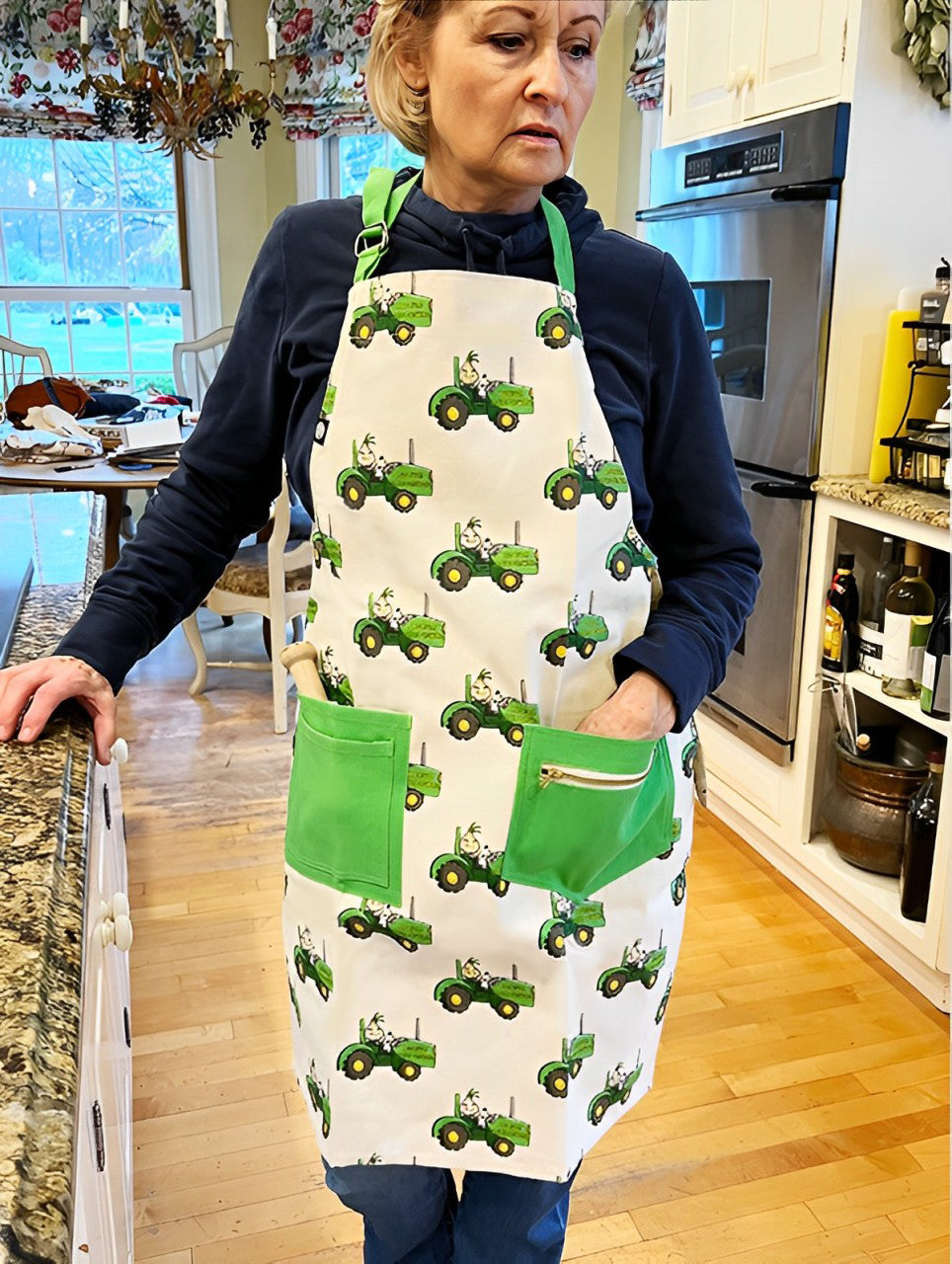 Green Tractor Print Apron