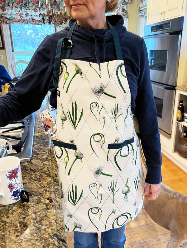 Green Garlic Scape Print Apron